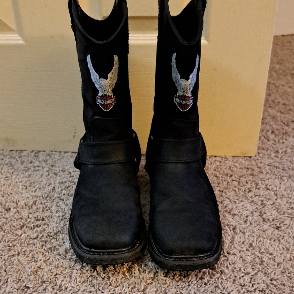 Harley-Davidson Black Men's Harness Boots with Embroidered Eagle